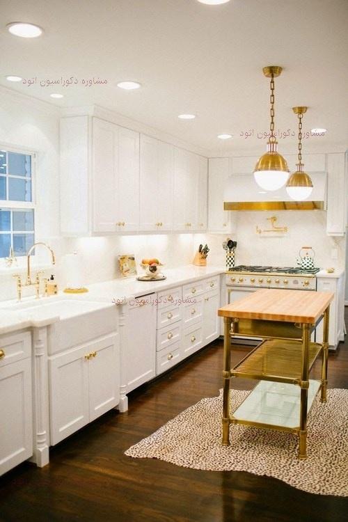 دکوراسیون آشپزخانه سفید طلایی